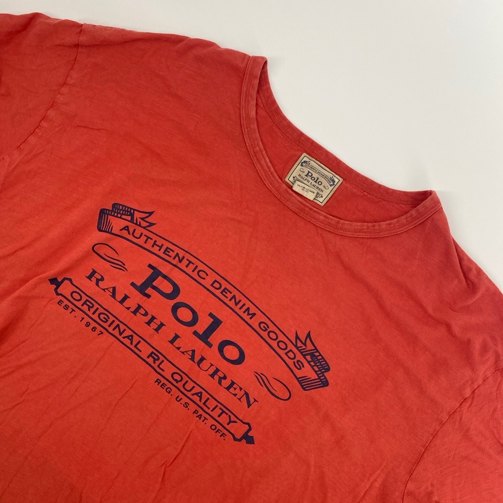 Polo Ralph Lauren Graphic T Shirt Mens 4XB Red Authentic Denim Goods Oversized